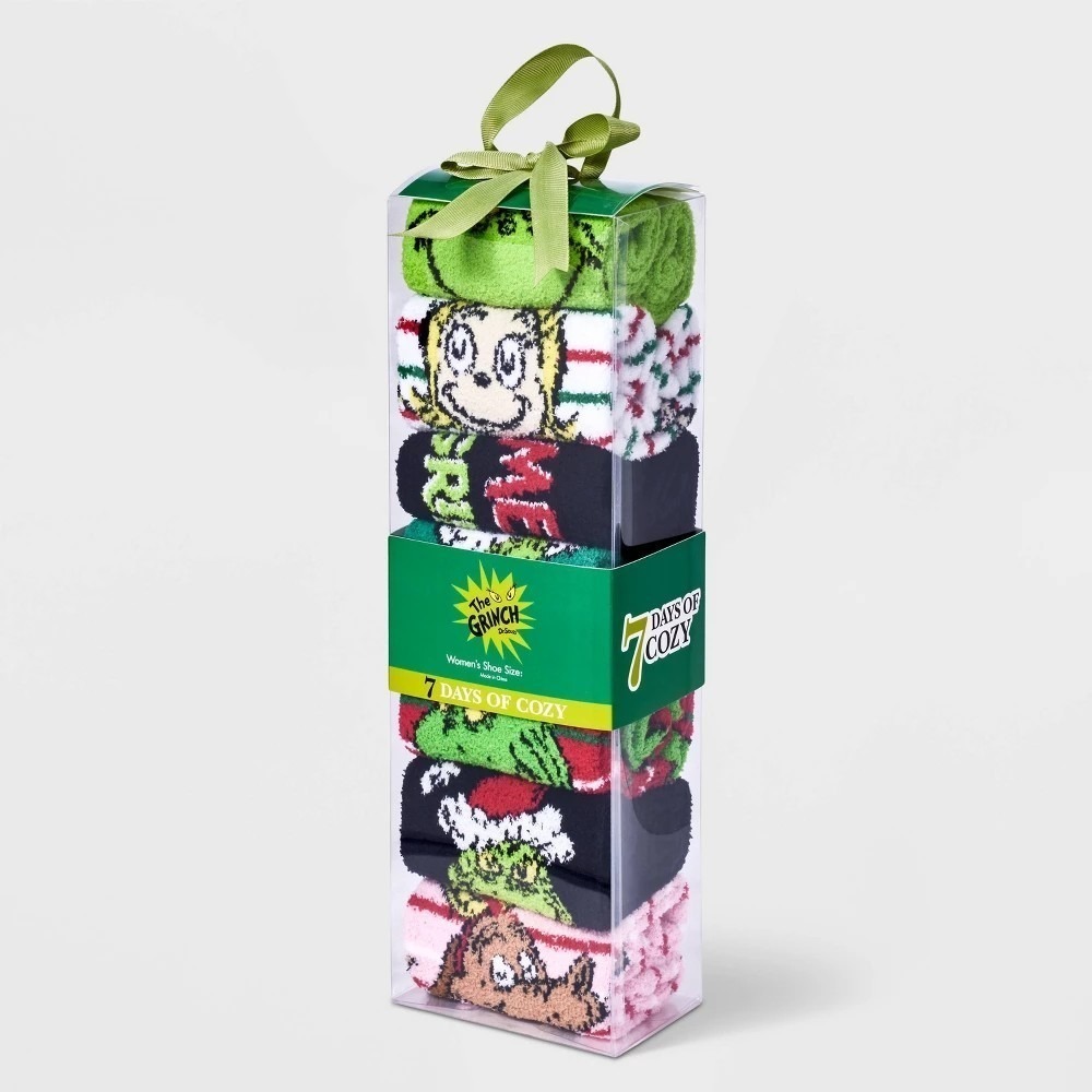 Grinch Sock Set 7 Pair Womens 4-10 Cozy Holiday NEW